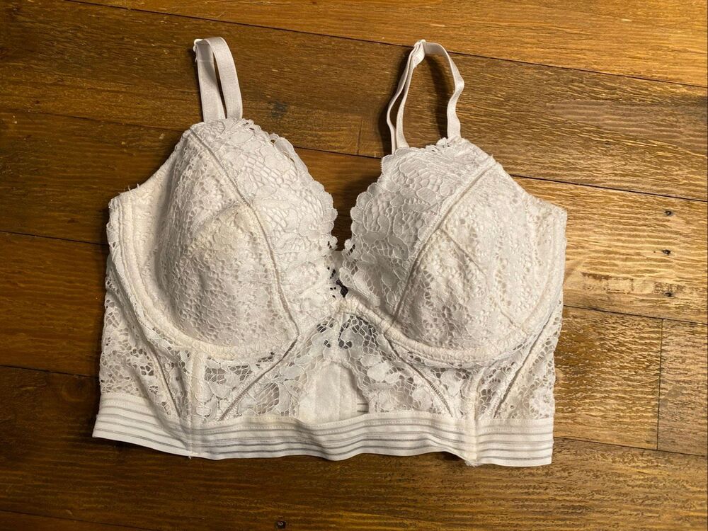 Victoria’s Secret 32DD very sexy white plunge bra lingerie corset style top